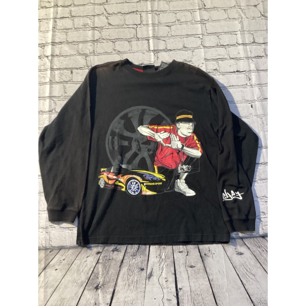 Vintage Eljay Racing Graphic Long Sleeve T-Shirt Black Y2K Streetwear Size 16/18
